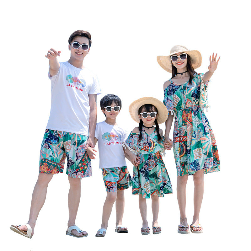 Wear Summer Holiday Western Style Casual Bell Sleeve Midi Parent-child Outfit
