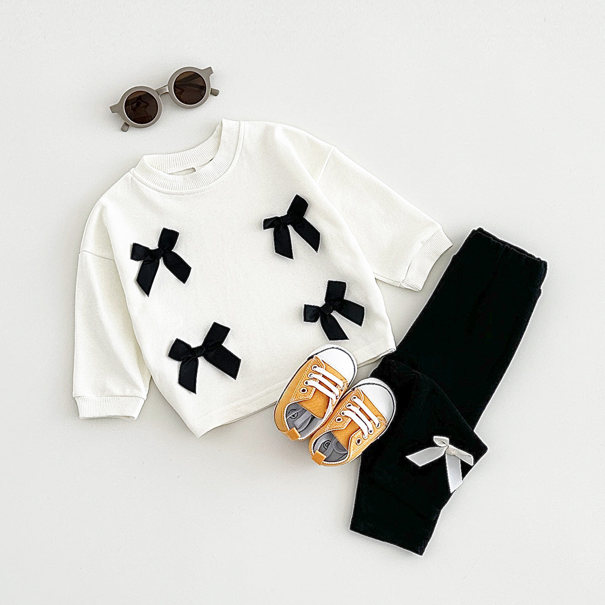 Children's Bow Two-piece High Elastic Knitting Korean Sweet Children's Suit