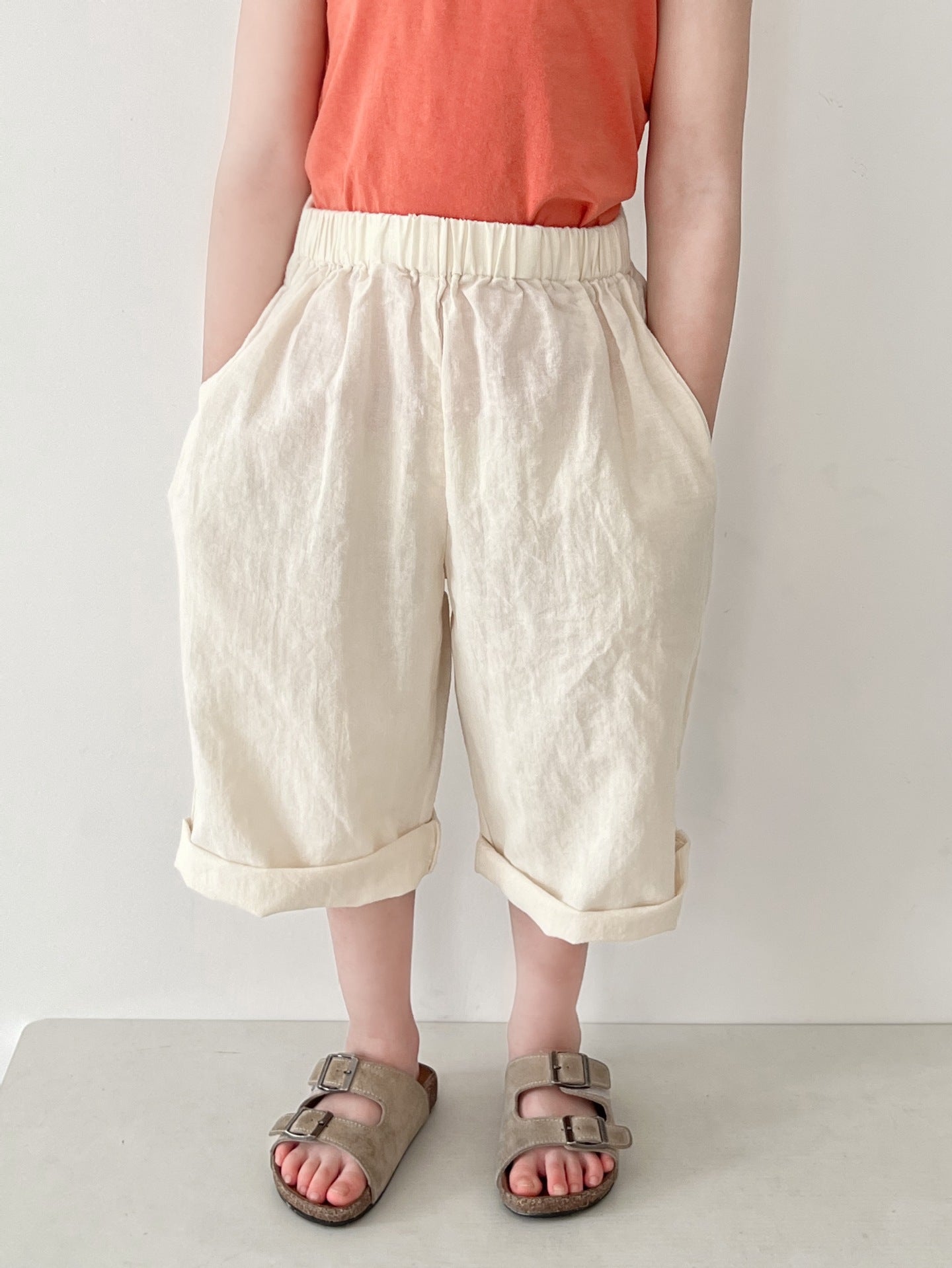 Children's Spring Cotton Linen Trousers Korean Style Retro Solid Color Straight Children's Pants