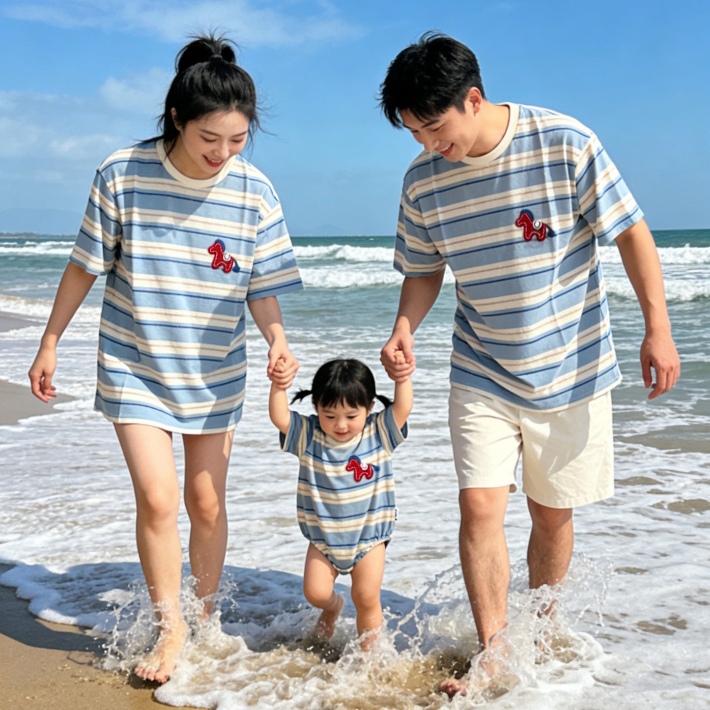Style Fashionable Simple Contrast Color Casual Striped T-shirt Loose Slimming Parent-child Outfit
