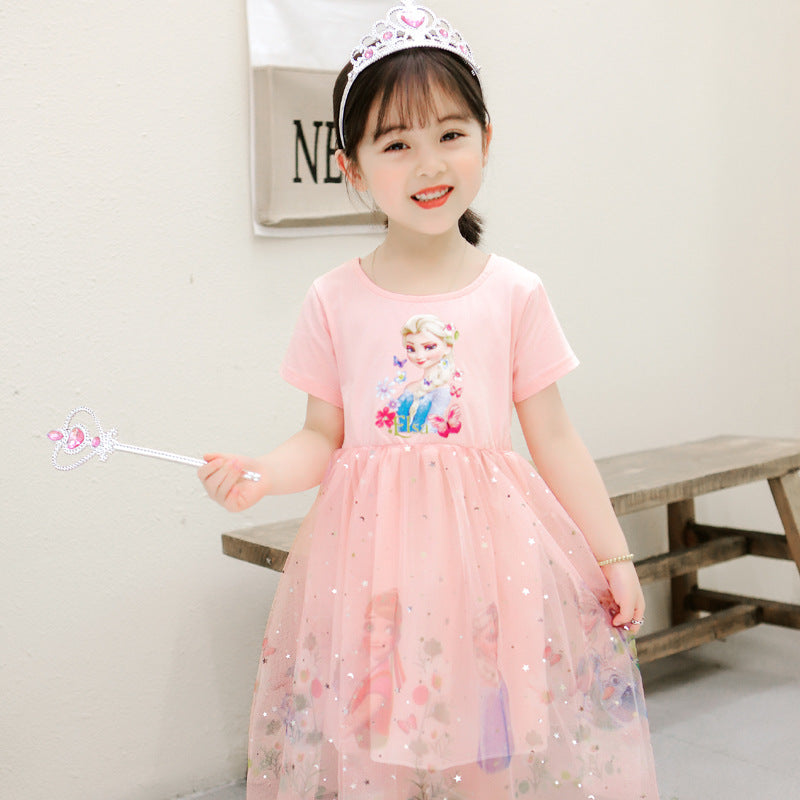 Children's Clothing Summer Princess Elsa Short-sleeved Pettiskirt Performance Children's Dress