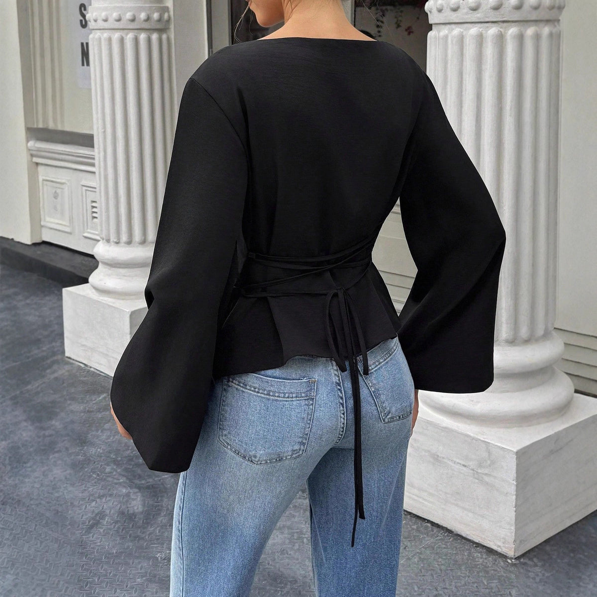 Casual Easy Matching Waisted Boat Neck Personality Street Trumpet Tops
