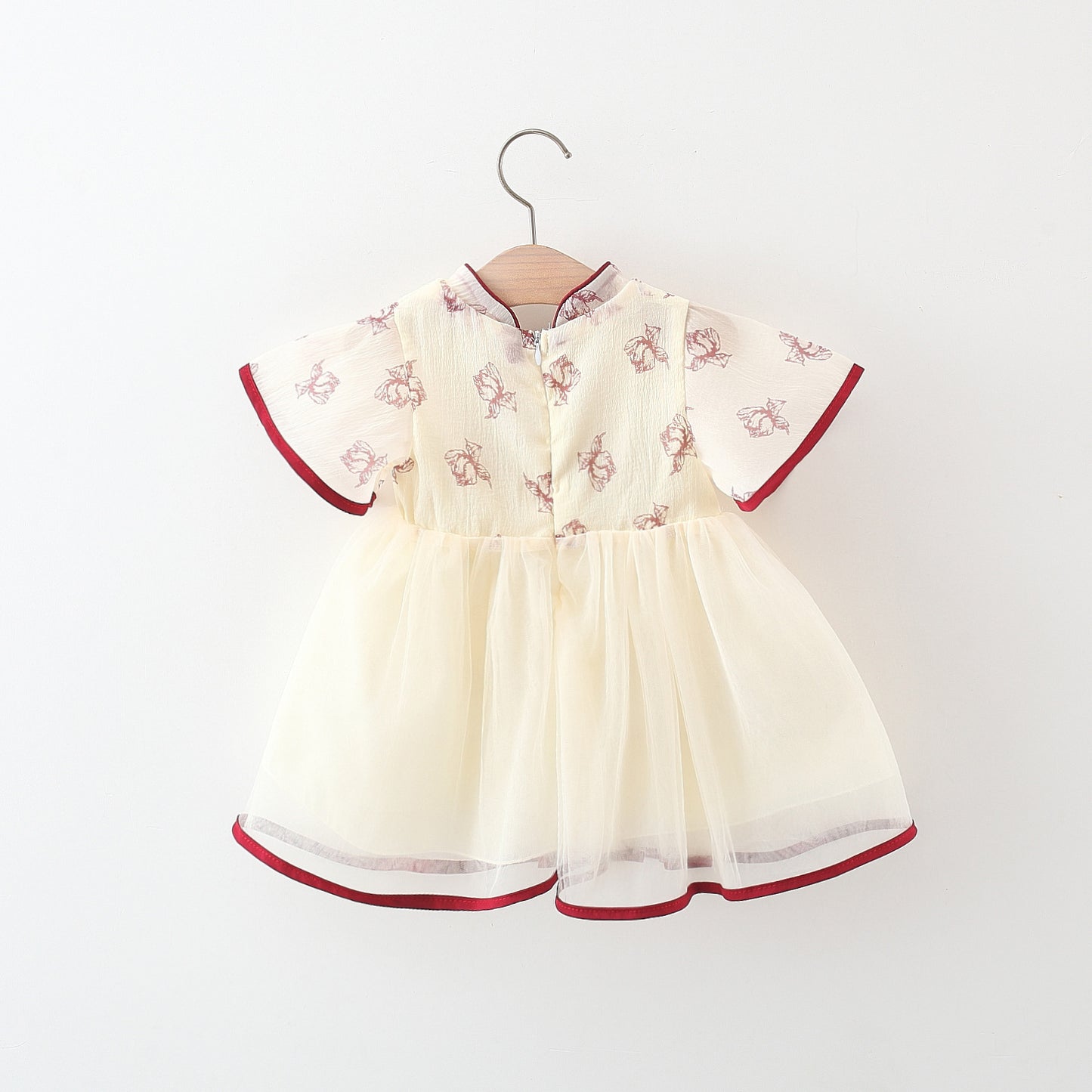 Summer Two Bow Semicircle Mesh Stitching Small Skirt Ancient Children's Dress