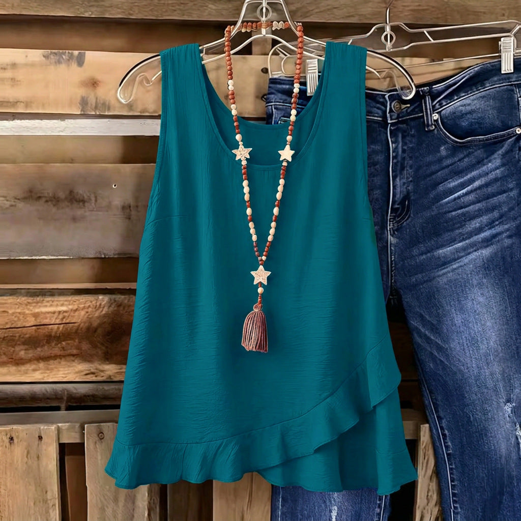 Women's Summer Solid Color Casual Sleeveless Fake Blouse