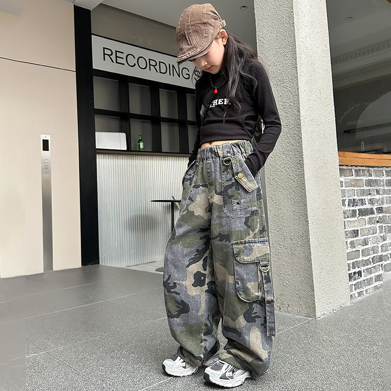 Camouflage Korean Style Medium Large Trendy Cargo Children's Pants