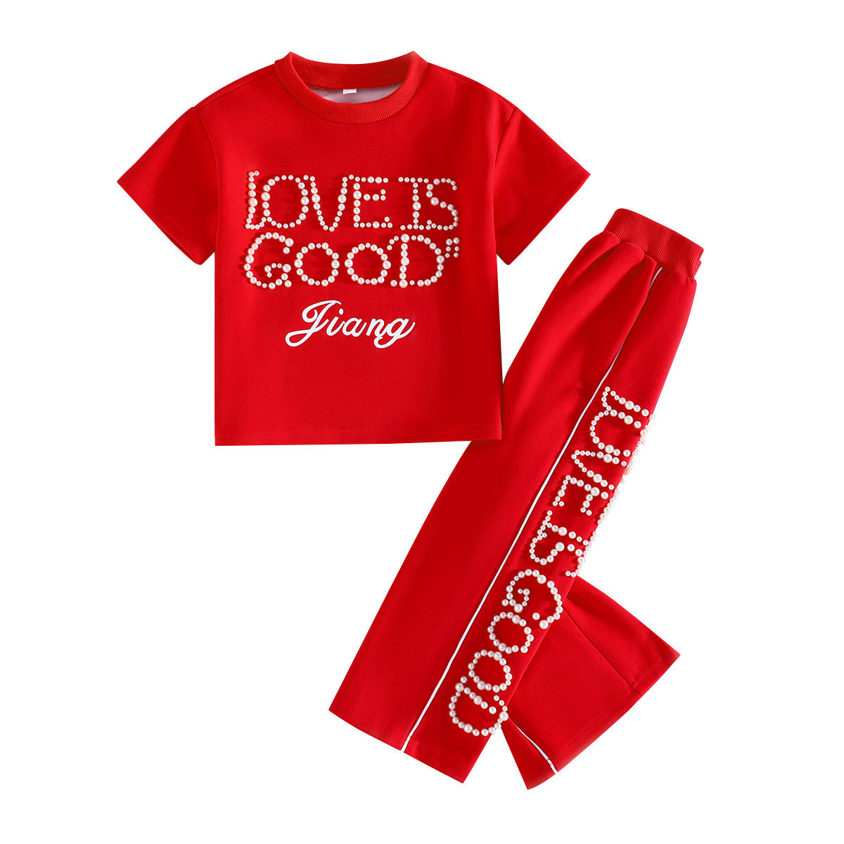 Design Sense Pearl Letter Short Sleeve Children's Suit