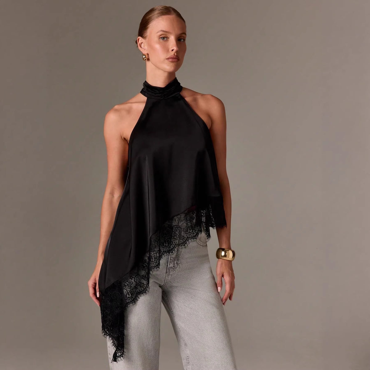 Women's Fashion Sleeveless Satin Strap Stitching Lace Trim Small Vest/suspenders/tube Top