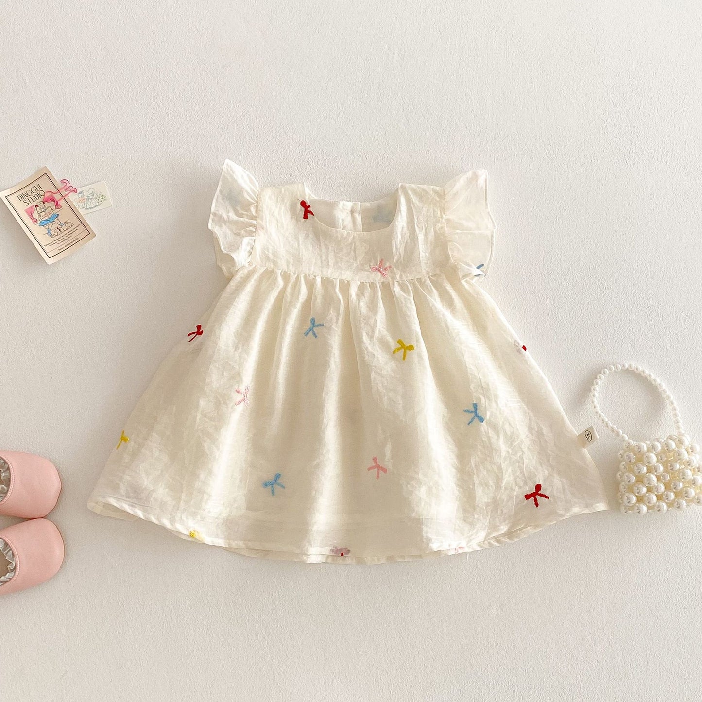 Small Left Right Summer Embroidered Bow Romper Jumpsuit, Climbing Suit