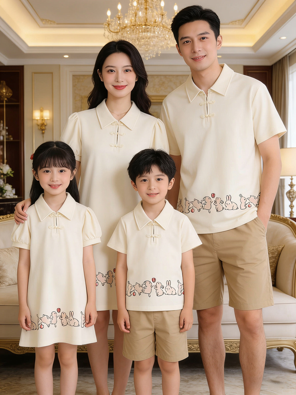 Mouth Clothes For The Whole Bunny Shirt Mother Daughter Short Parent-child Outfit