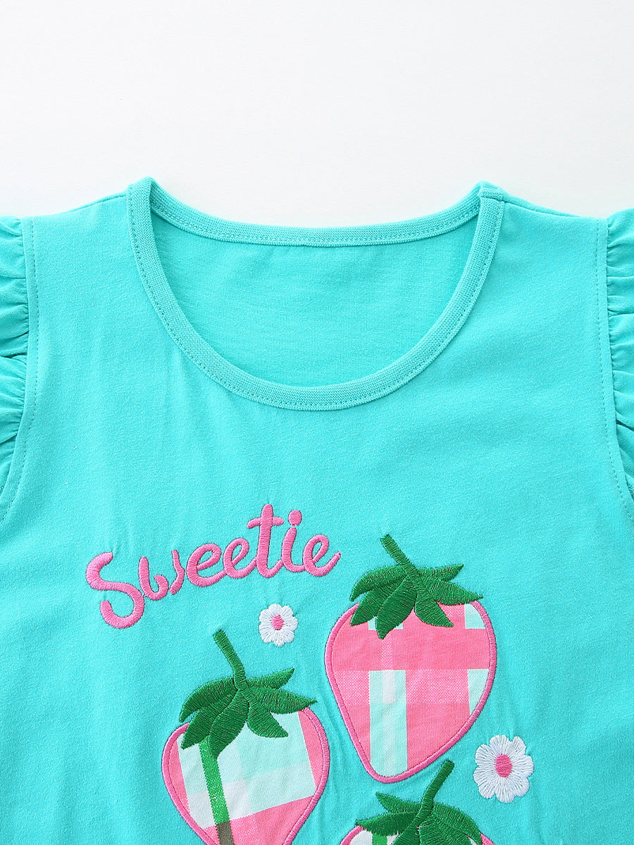 Children's Strawberry Embroidered Shorts Fashion Short Sleeve Children's Suit