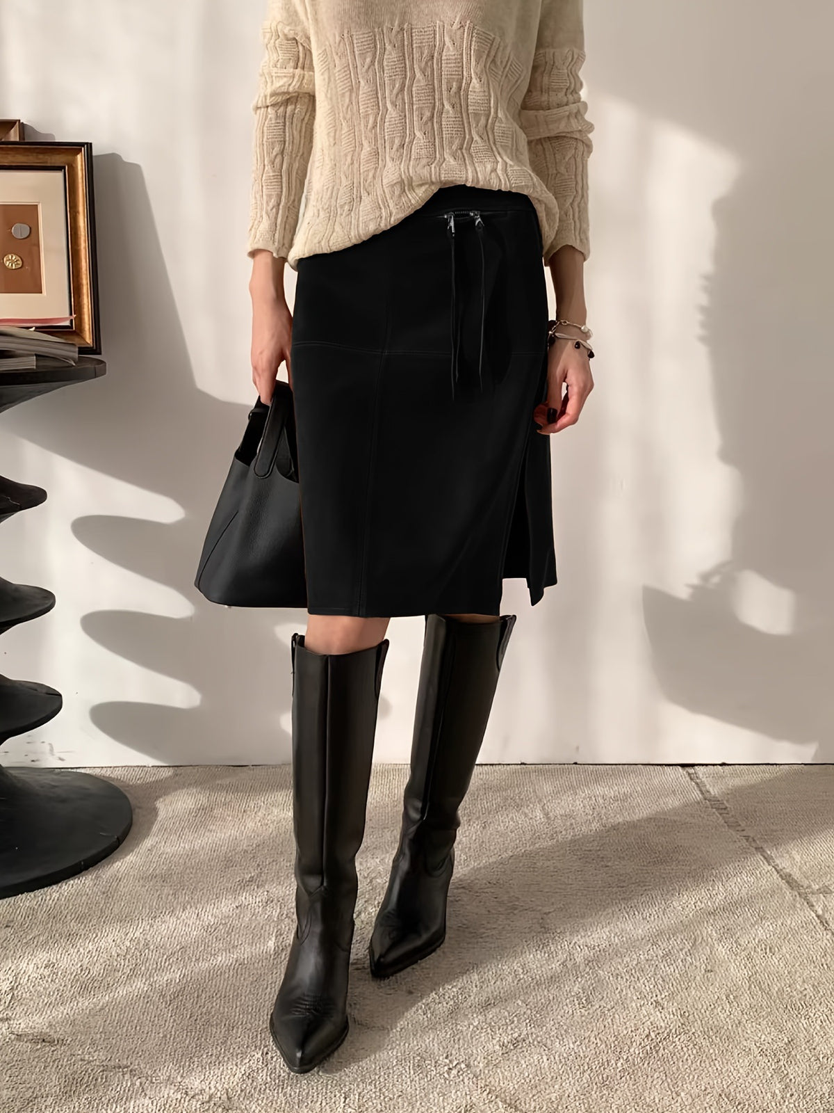 Casual Fashion Suede Old Money Style Retro Pure Skirt