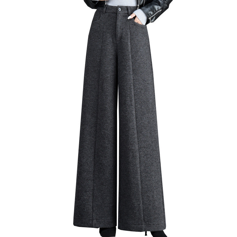 Women's Woolen Straight Fashion High Waist Slimming Narrow Casual Pants