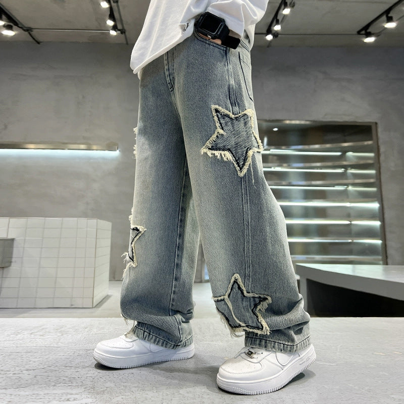 Children's Clothing Jeans Five-pointed Star Boy Trousers Medium Big Children's Pants