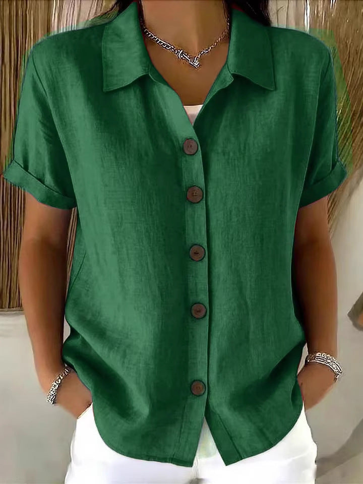 Summer Solid Color Polo Collar Shirt Button Casual Comfortable Shorts