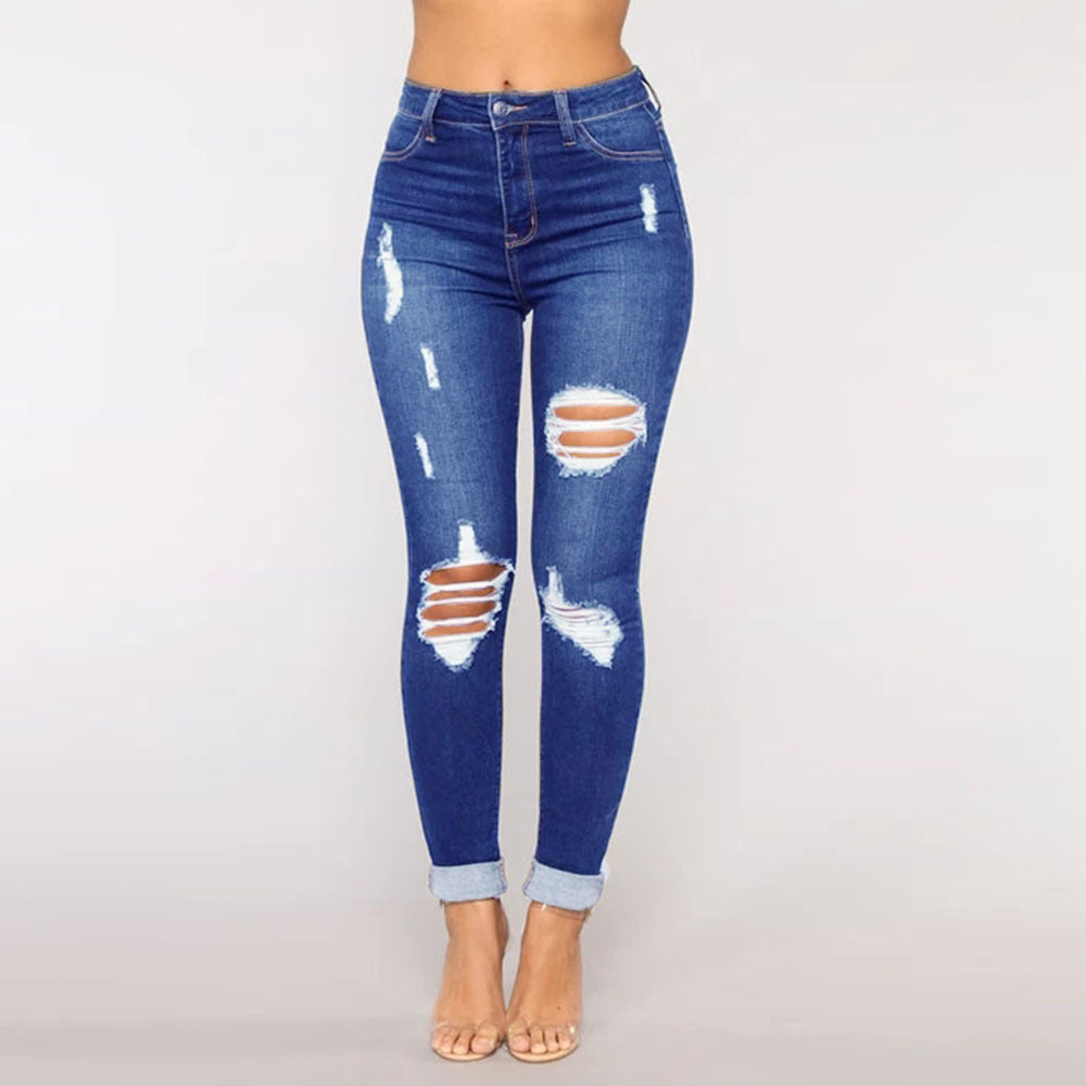 Women's Autumn Trend Fashion Holes Washed Women's Jeans
