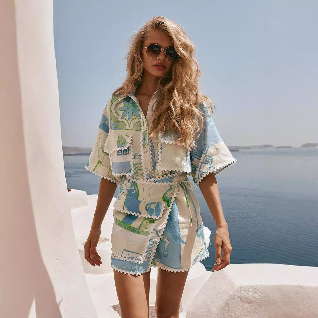 Creative Versatile Women's Fashionable Lace Printing Fashion Casual Suit