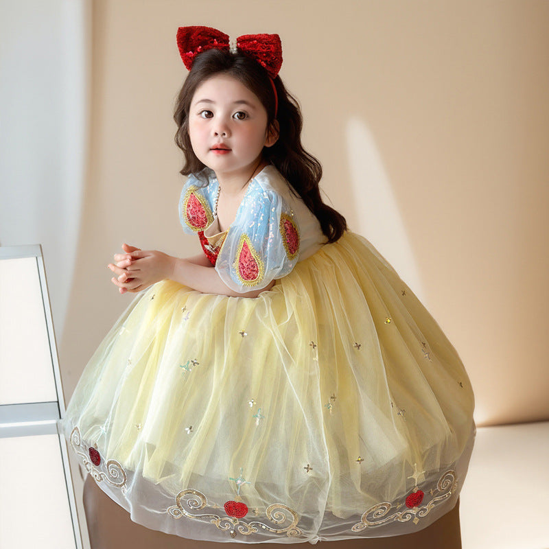 Children's Princess Summer Western Style Little Sweet Puff Sleeve Tulle Children's Dress