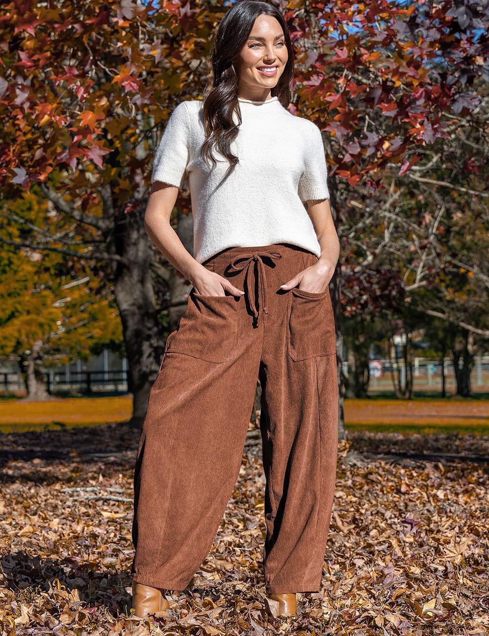 Women's Corduroy Slimming Harem Wide Leg Casual Pants