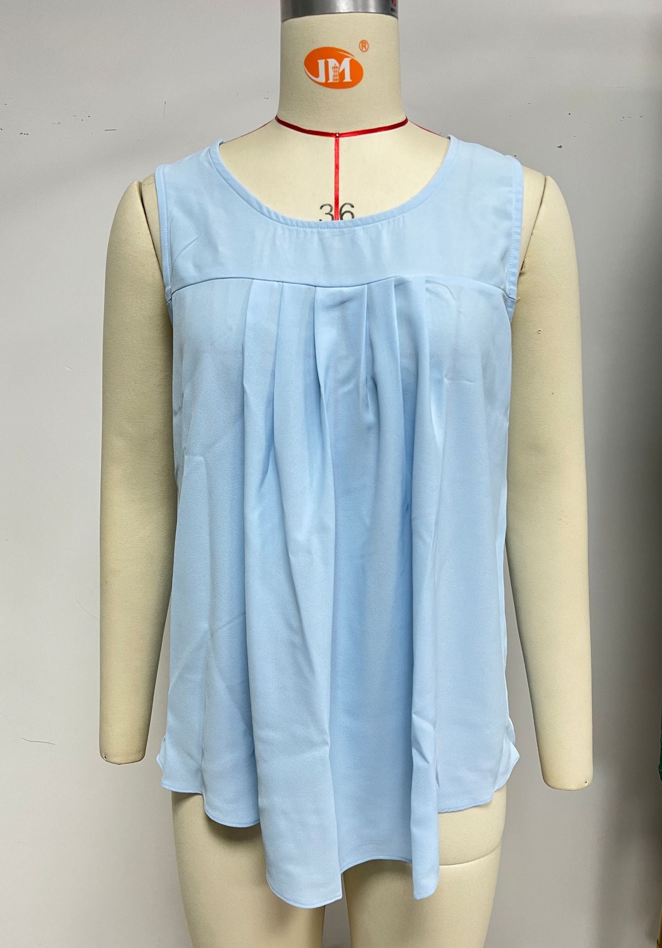 Women's Solid Color Round Neck Pleated Sleeveless Tops