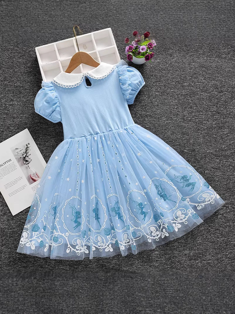 Frozen Elsa Summer Princess Skirt Short-sleeved Cotton Lace Children's Dress