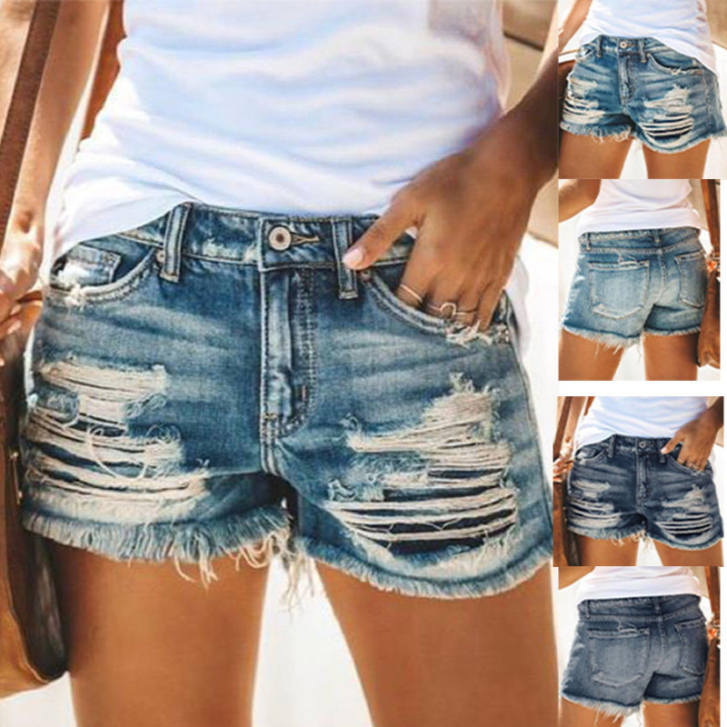 Women's Summer High Waist Tassel Ripped Denim Women's Jeans