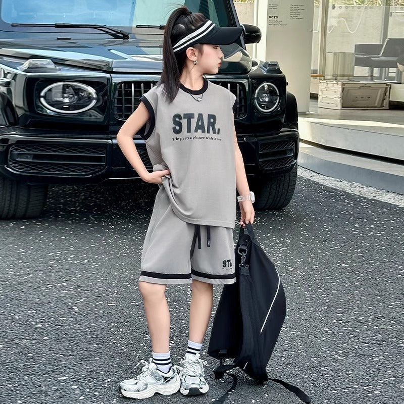 Children's Sports Summer Korean Style Loose Western Sleeveless Tank Children's Suit