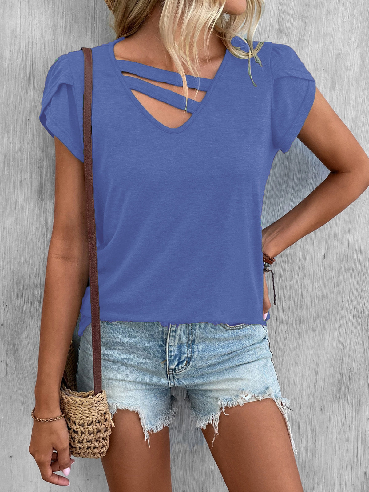 Women's Solid Color Petal Sleeve Loose Women's T-shirt