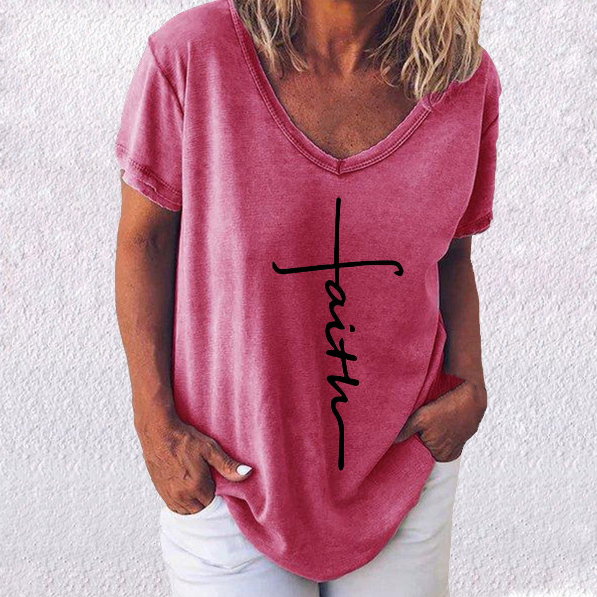 Women's Summer Casual Cross Printed Sleeve Women's T-shirt