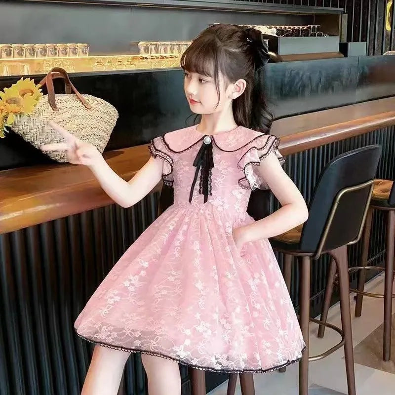 Children's Summer Fashionable Princess Middle Big Little Lace Children's Dress