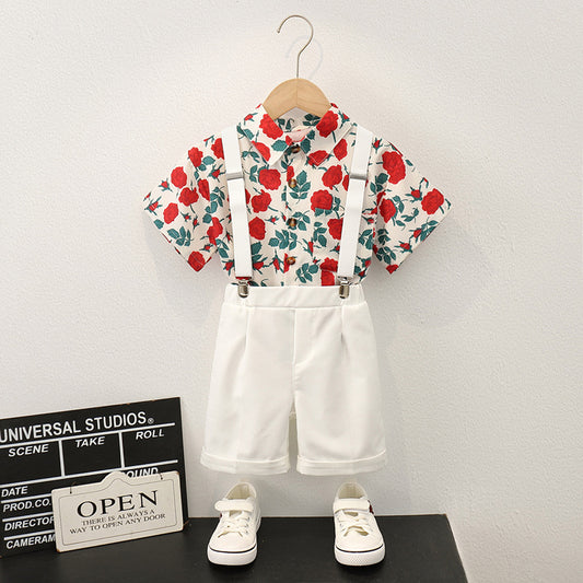 Children's Summer Short Sleeve Boy's Floral Top Style Casual Shorts Seaside Children's Suit
