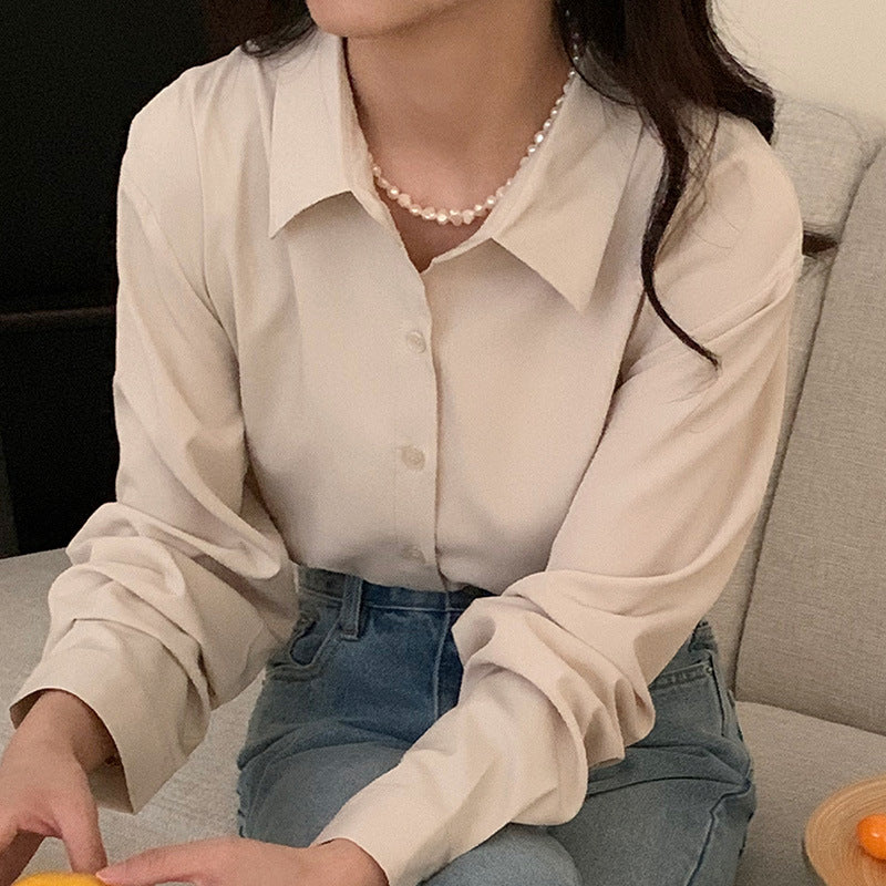 Women's Solid Color French Shirt Korean Style Loose Slim Fit Blouse