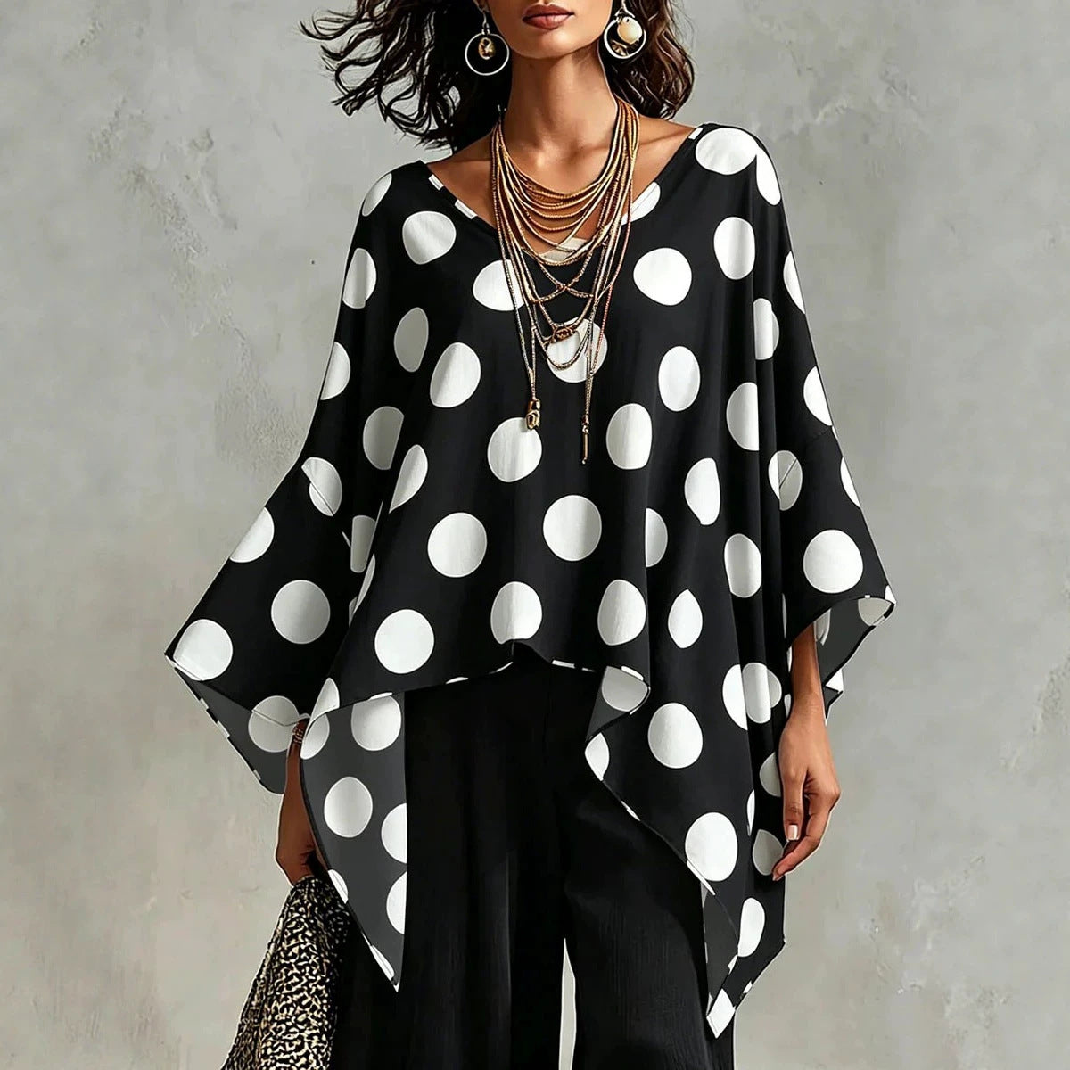Women's Comfort Casual Loose Polka Dot Three-quarter Lace Shirt, Chiffon Shirt