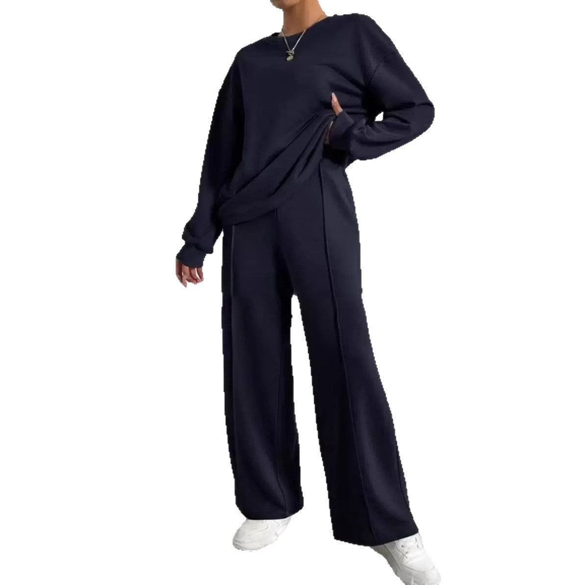 Women's Solid Color Round Neck Long-sleeved Trousers Fashion Casual Suit
