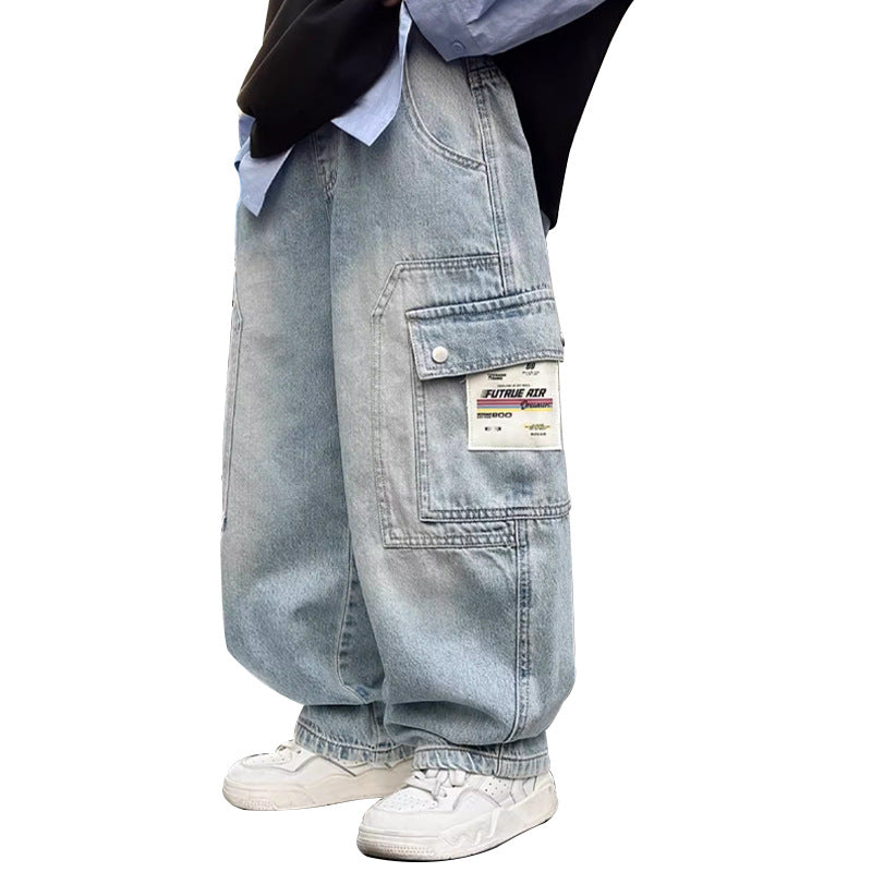Children's Jeans Straight Older Boy Sports Overalls Children's Pants