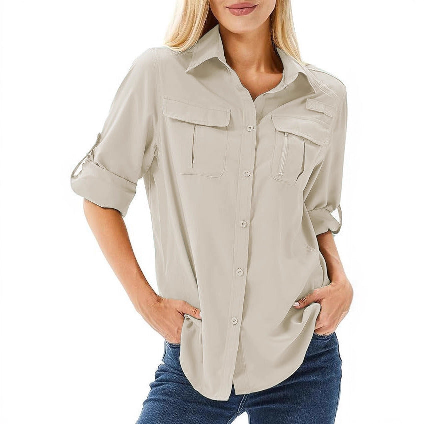 Women's Outdoor Button Long-sleeved Shirt Loose Wear Blouse