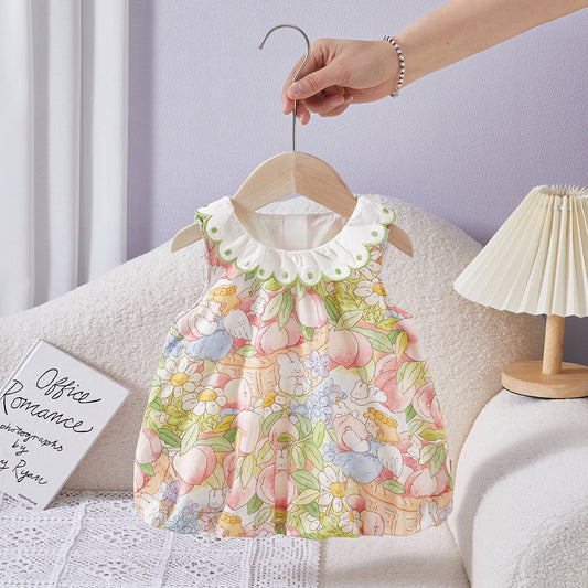 Sleeveless Tulip Bunny Cute Lace Collar Skirt Infant Children's Dress