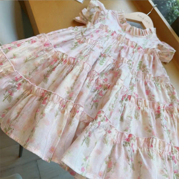 Fashionable Floral Korean Style Cotton Vacation Princess Children's Dress