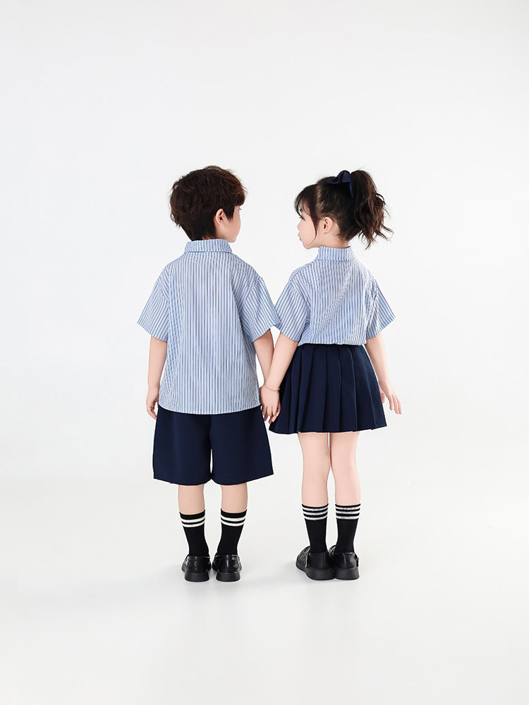 Children's Summer Preppy Style Short-sleeved Shirt Western Clothing Two-piece Children's Suit