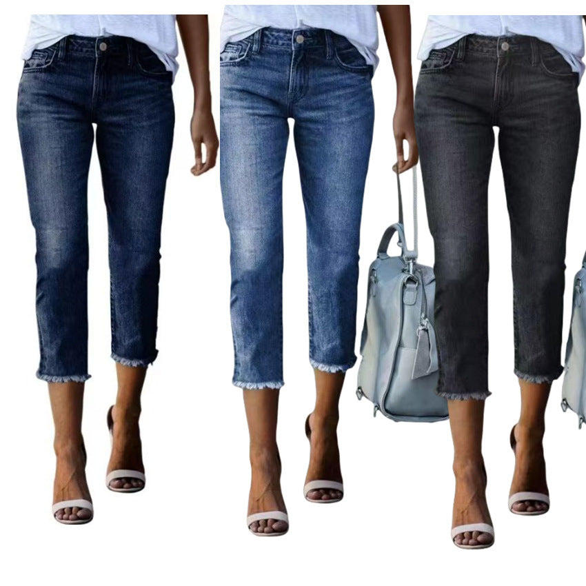Women's Cropped Skinny Fashion High Waist Jeans