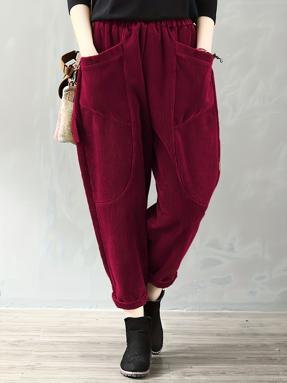 Women's Waist Fashion Corduroy Loose Outer Wear Pants
