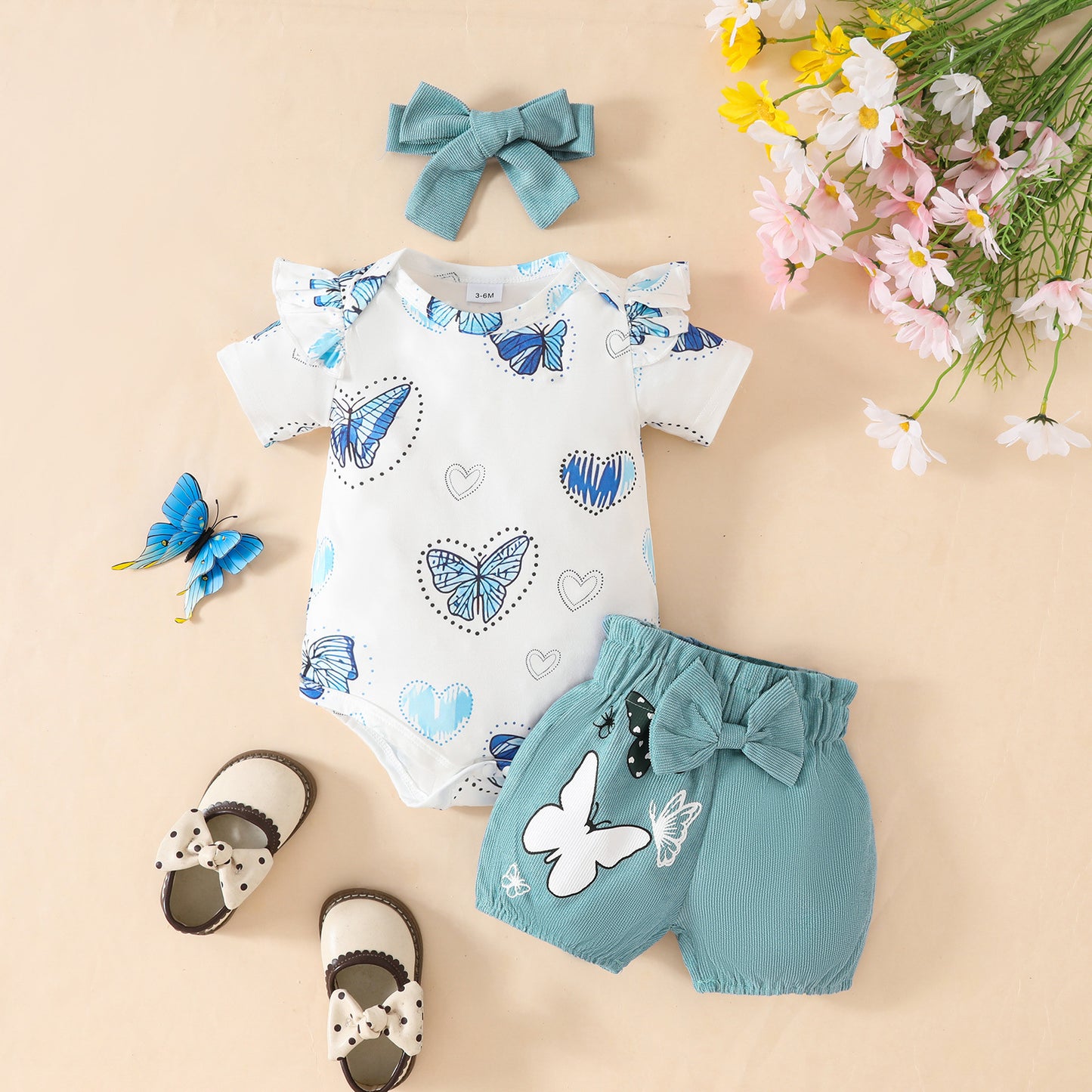 Sleeve Triangle Rompers Corduroy Bow Shorts Children's Suit