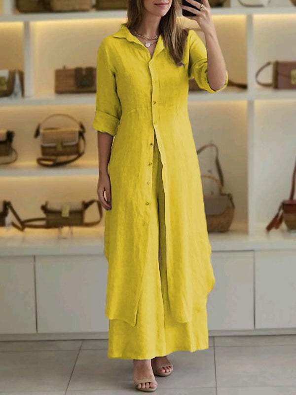Women's Urban Elegant Cotton Linen Waisted Long-sleeved Fashion Casual Suit