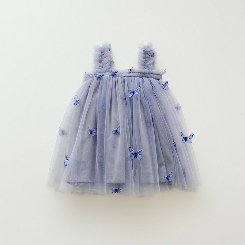 Children's Clothing Butterfly Embroidered Mesh Summer Braces Skirt Children's Dress