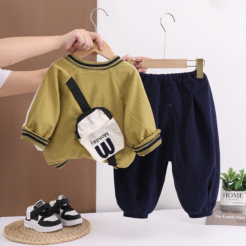 Autumn Fashion Clothes Large Letter Backpack Children's Suit