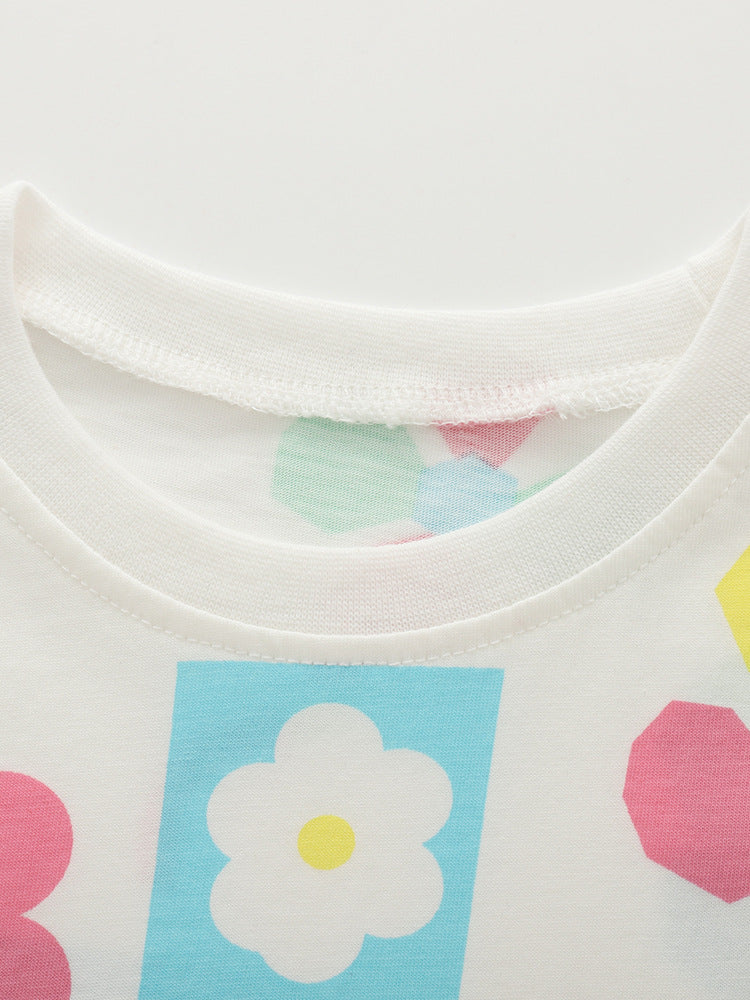 Summer Round Neck Short Sleeve Cute Little Two Children's Suit