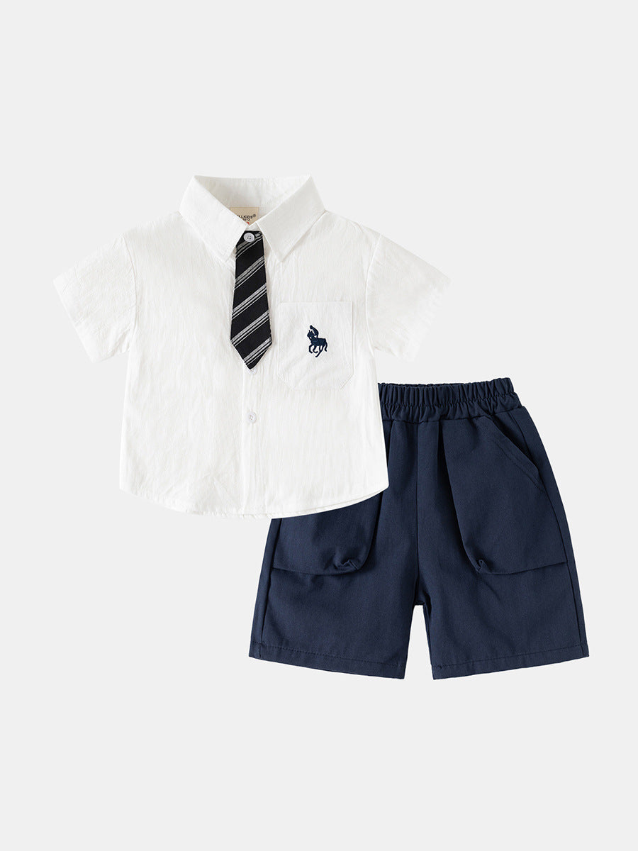 Children's Clothes Two-piece Short Sleeve Shirt Lapel Children's Suit