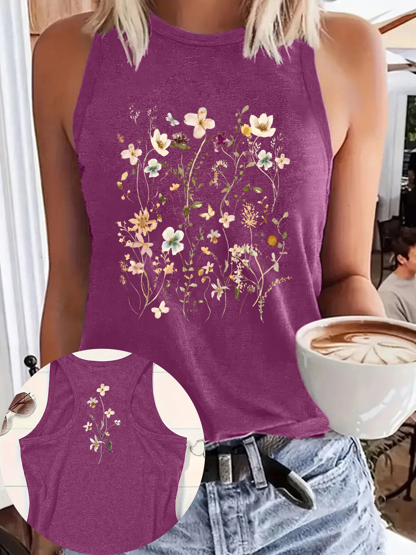Women's Sleeveless Loose Bohemian Flower T-shirt Vintage Floral Small Vest/suspenders/tube Top