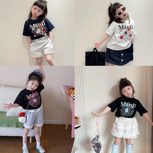 Children's Short-sleeved Western Style Fashion Daisy Blue Super Children's T-shirt