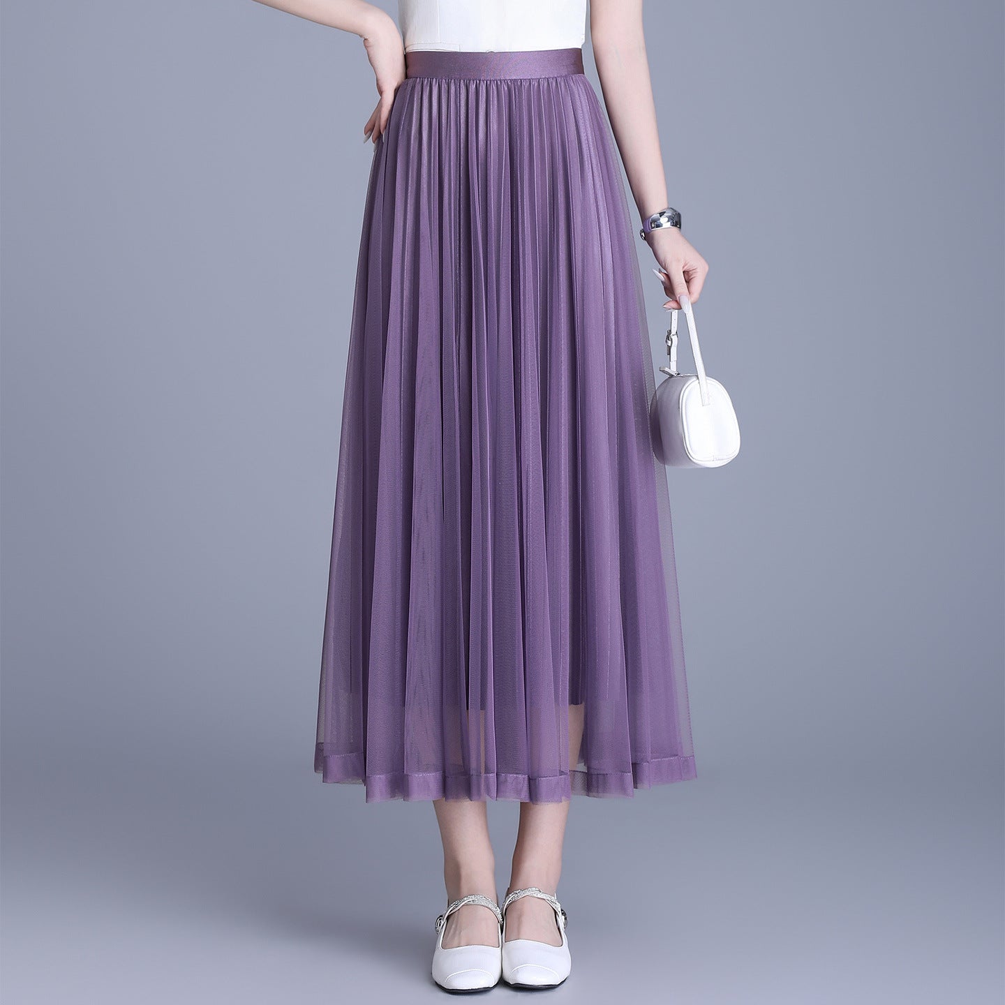 Women's Hem Gauzy Double-sided Wear Woolen Pleated Mid-length Skirts