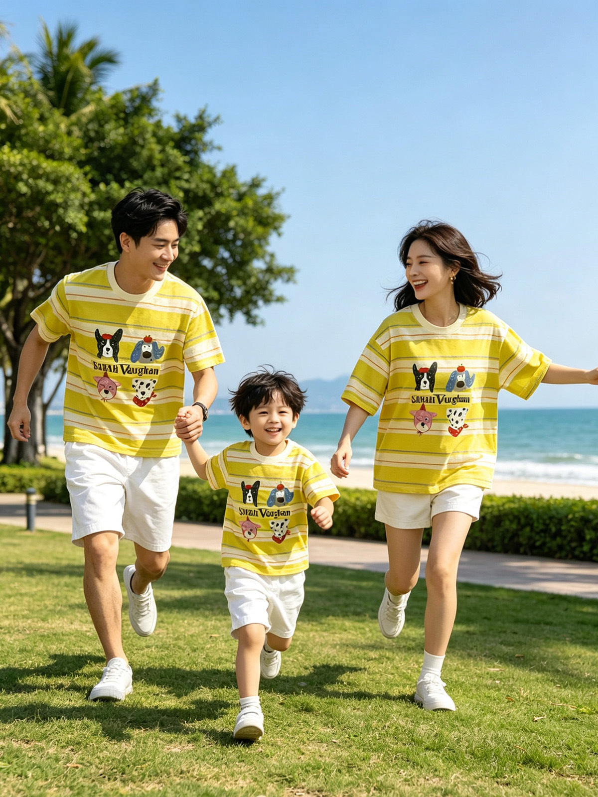 Cartoon Puppy T-shirt Family Of Four Seaside Parent-child Outfit